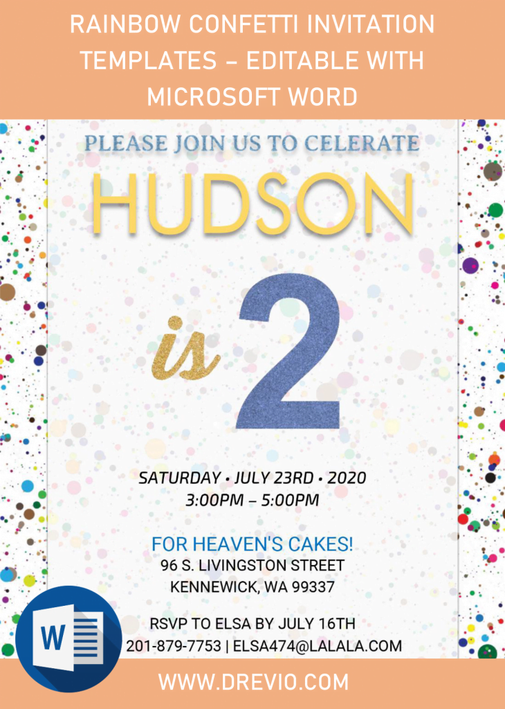 Invitation Template of Rainbow Confetti Invitation Templates - Editable With Microsoft Word 1