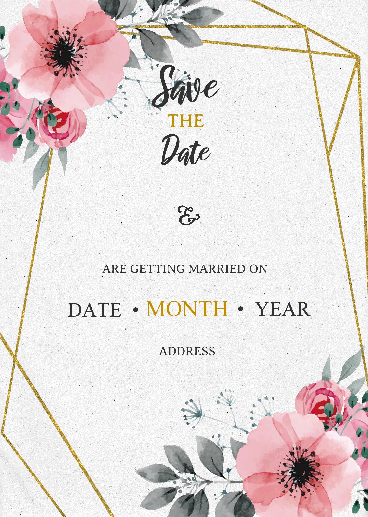 Save The Date Invitation Templates - Editable With MS Word and has Pink floral