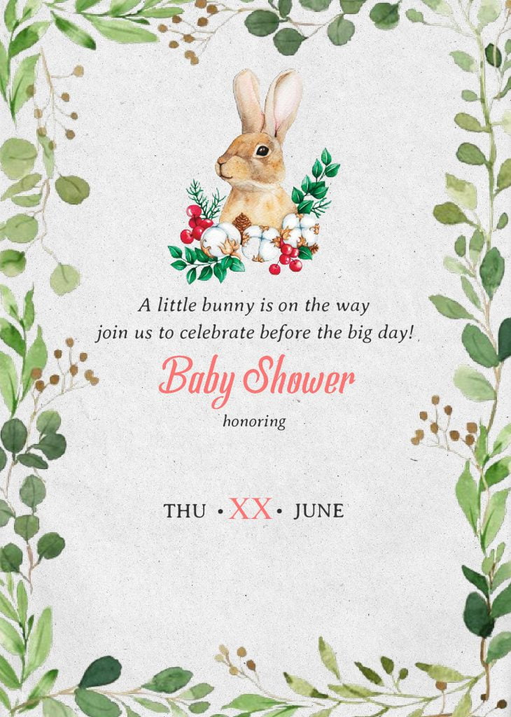 Some Bunny Invitation Templates - Editable With MS Word and has greenery leaves