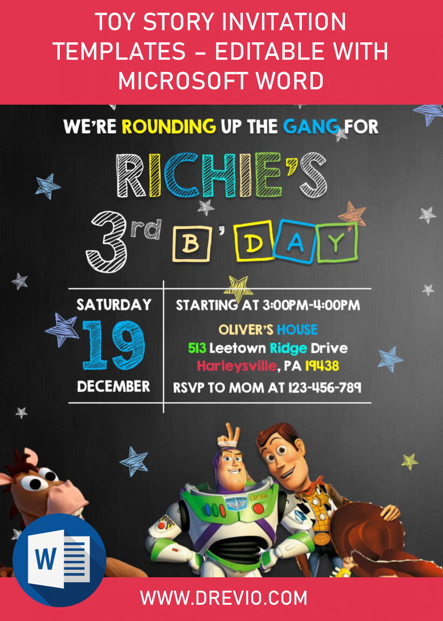 Toy Story Invitation Templates - Editable With Microsoft Word