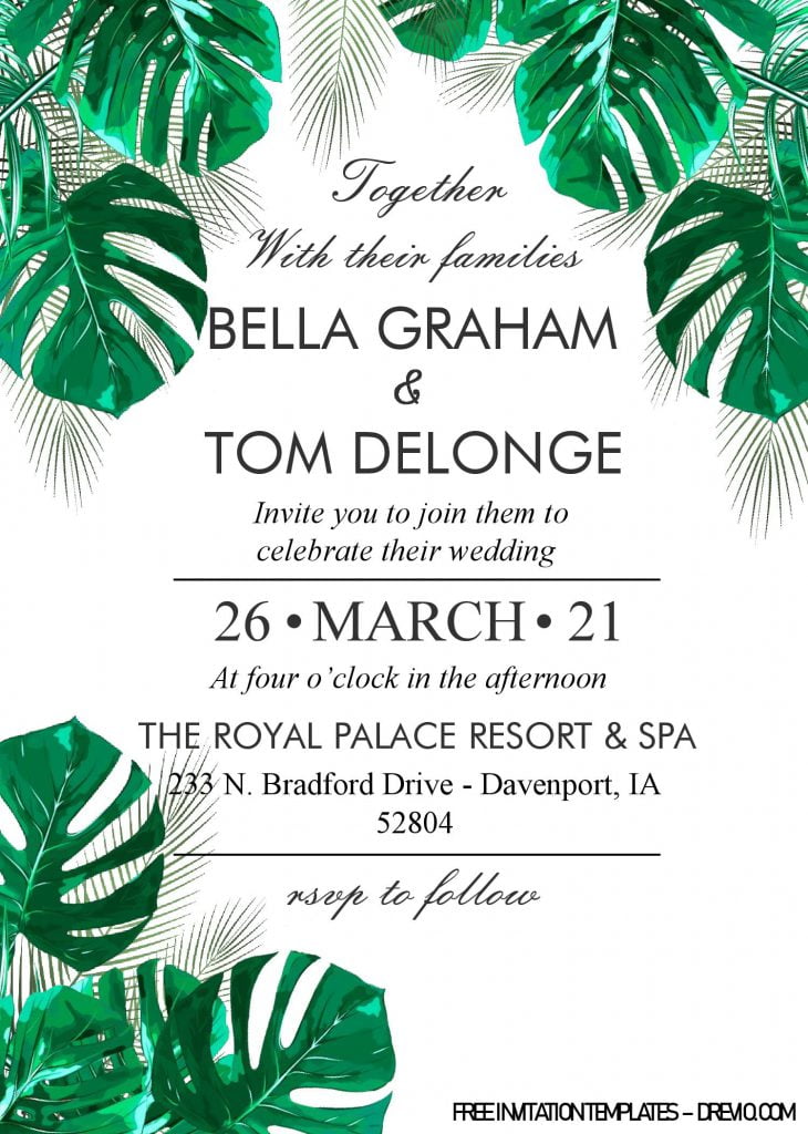 Tropical Leaves Invitation Templates - Editable With MS Word and has Canvas Style Background