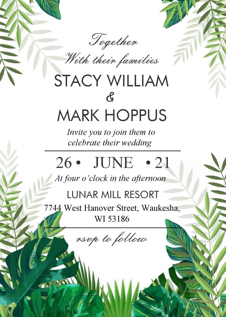 Tropical Leaves Invitation Templates - Editable With MS Word and has Aesthetic Fonts