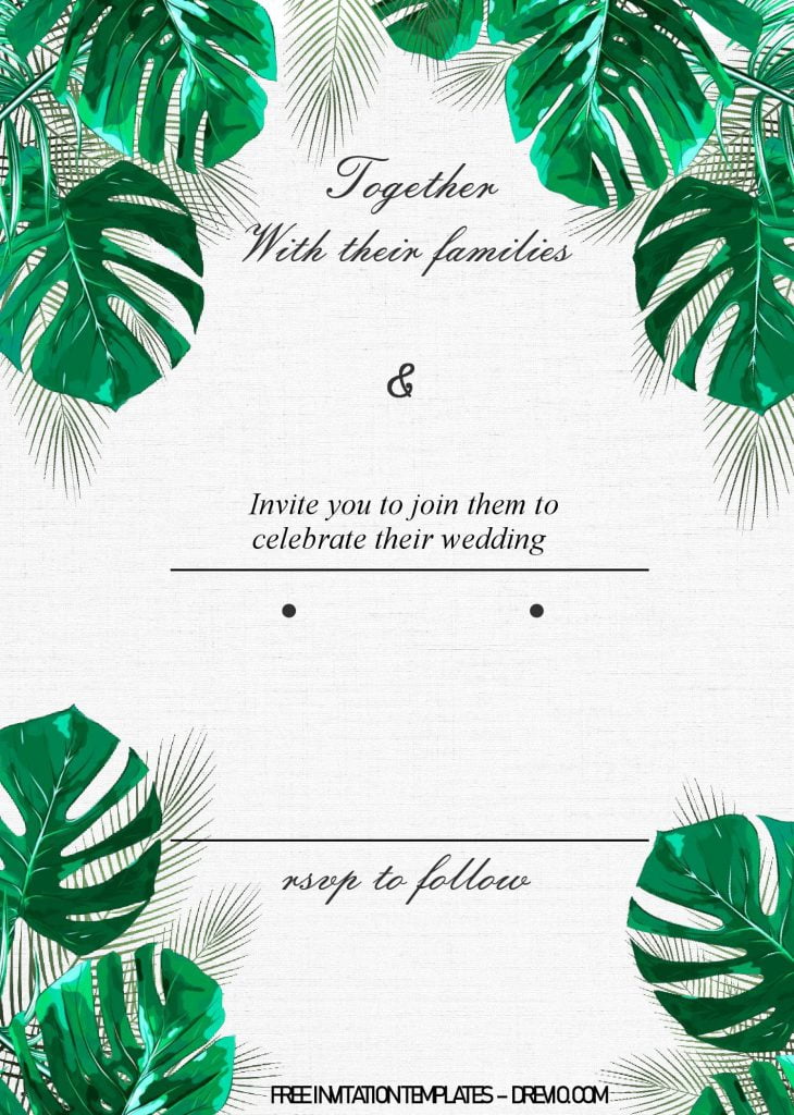 Tropical Leaves Invitation Templates - Editable With MS Word and has Monstera Leaves