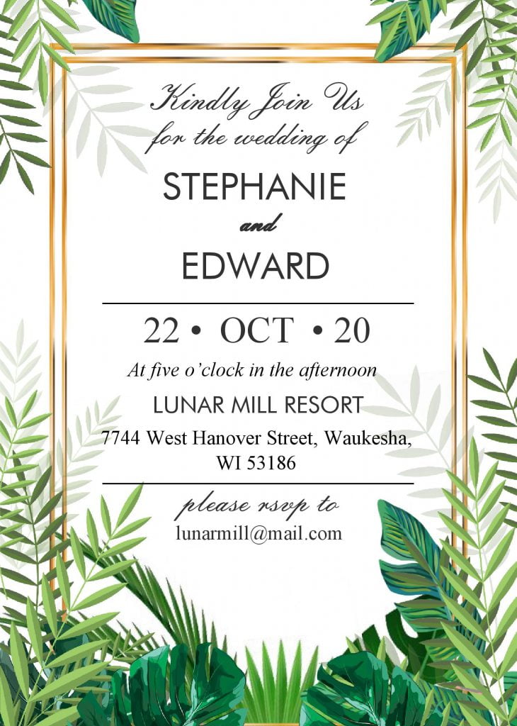 Tropical Leaves Invitation Templates - Editable With MS Word and has Gold Text Frame