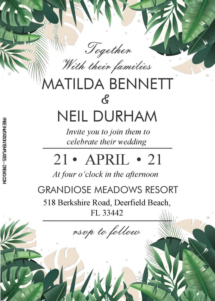 Tropical Leaves Invitation Templates - Editable With MS Word and has Greenery decorations