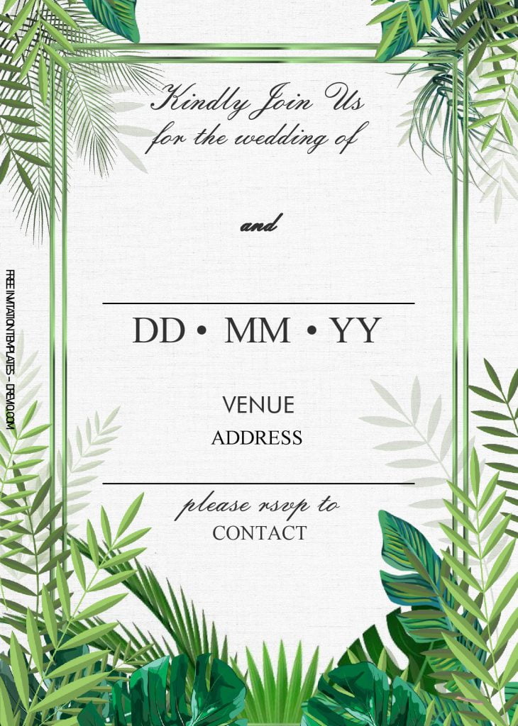Tropical Leaves Invitation Templates - Editable With MS Word and has Portrait Orientation
