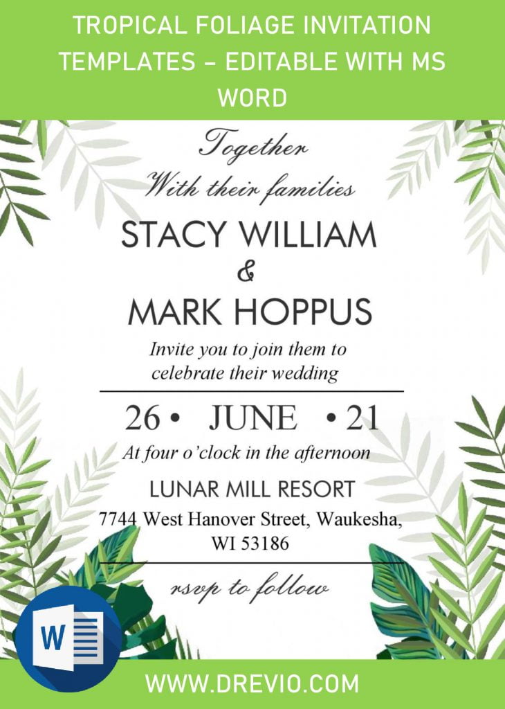 Invitation Template of Tropical Leaves Invitation Templates - Editable With MS Word 1