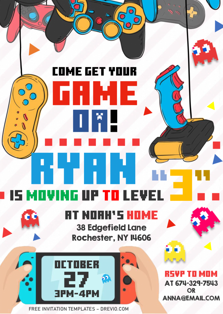 Video Game Invitation Templates - Editable .Docx and has Nintendo Switch 