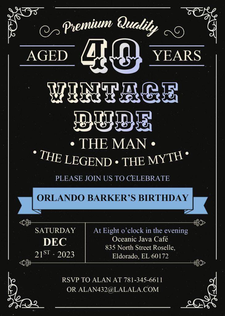Vintage Dude Invitation Templates - Editable With Microsoft Word and has blue ribbon