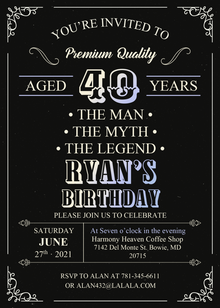 Vintage Dude Invitation Templates - Editable With Microsoft Word and has black background