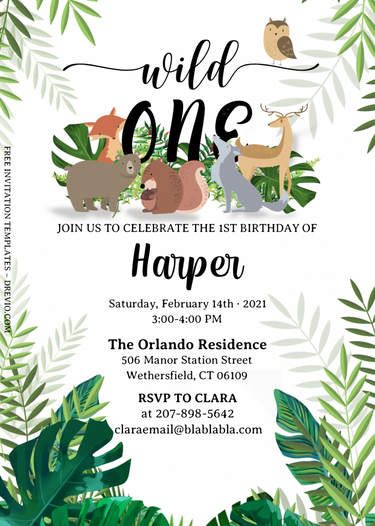 Wild One Invitation Templates - Editable With MS Word and has deer and wolf