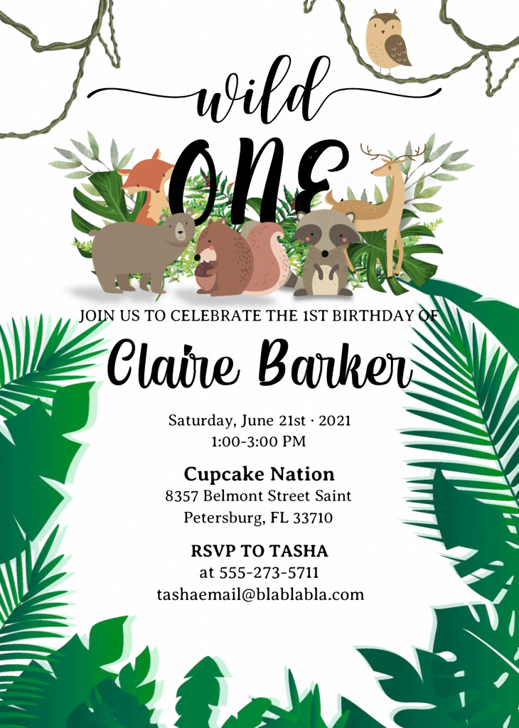 Wild One Invitation Templates - Editable With MS Word and has bear and fox