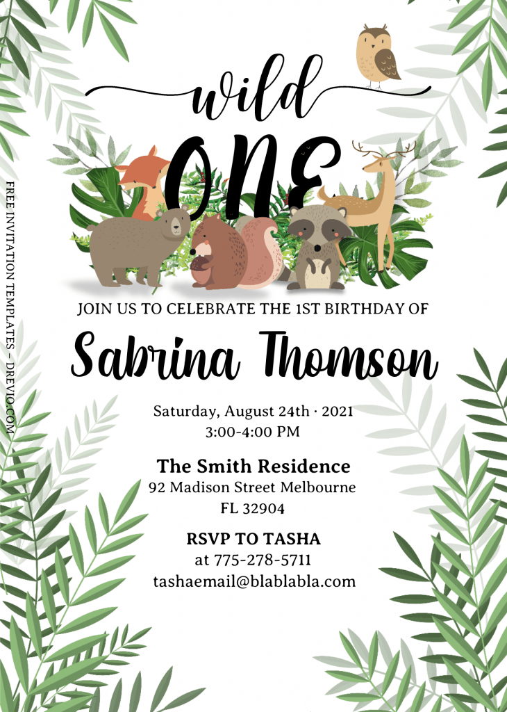 Wild One Invitation Templates - Editable With MS Word and has tropical jungle theme