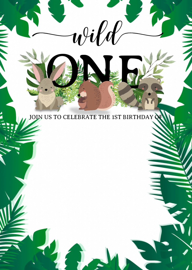 Wild One Invitation Templates - Editable With MS Word and has cute safari animals