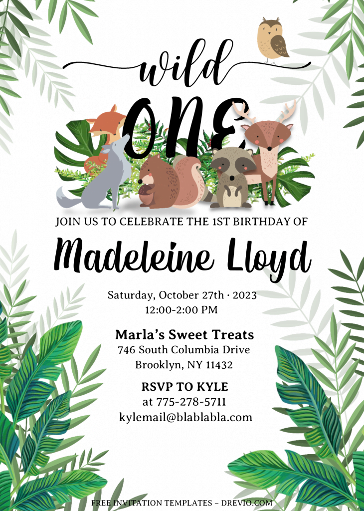 Wild One Invitation Templates - Editable With MS Word and has aesthetic green leaves