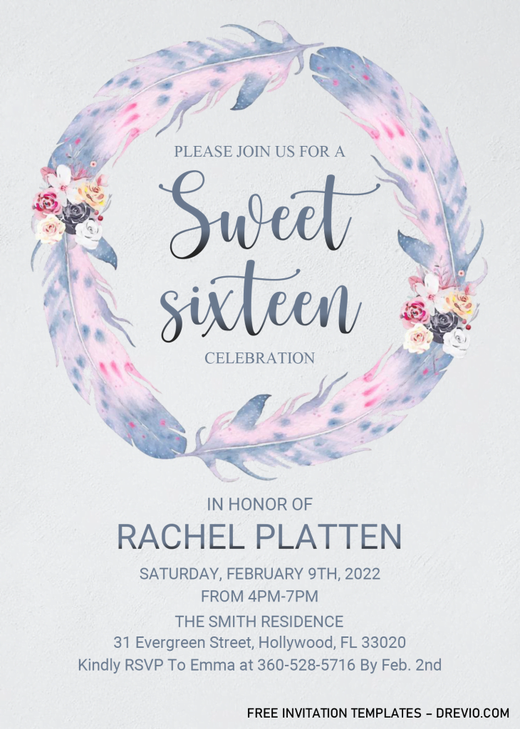 Boho Sweet Sixteen Invitation Templates - Editable With MS Word and has aesthetic fonts