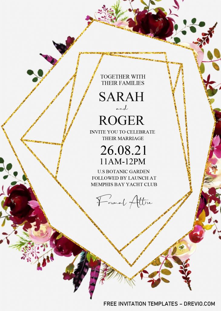 Burgundy Gold Invitation Templates - Editable With MS Word and has White background