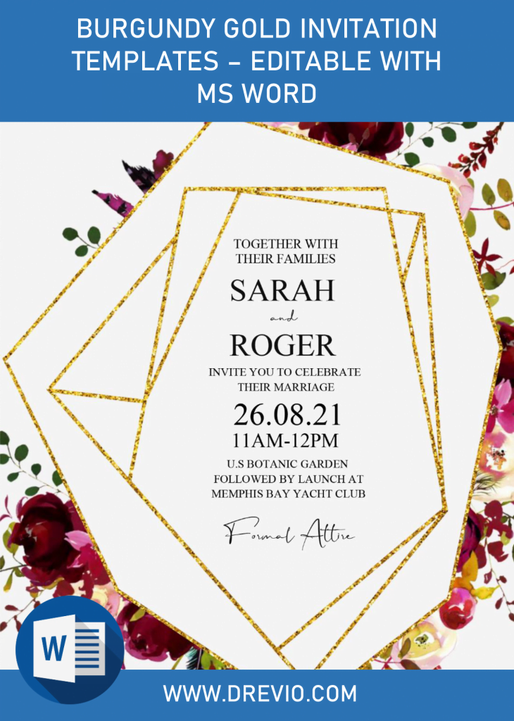 Invitation Template of Burgundy Gold Invitation Templates - Editable With MS Word 1