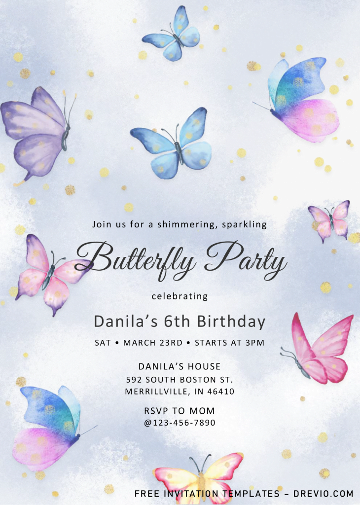 Magical Butterflies Invitation Templates - Editable .Docx and has portrait orientation