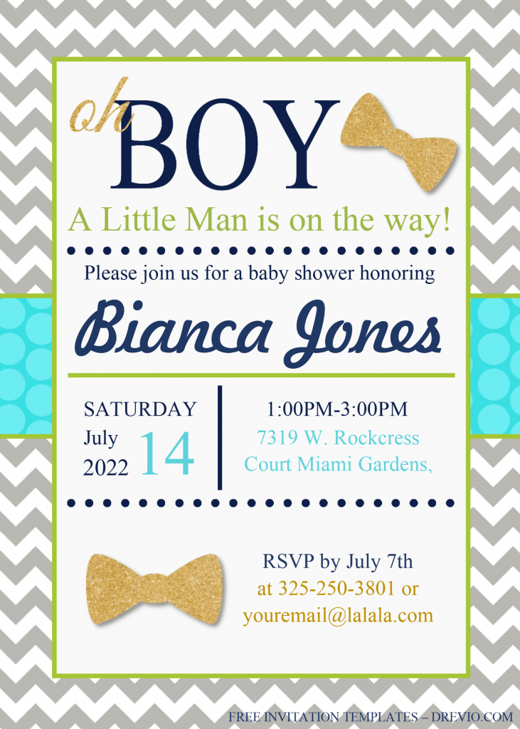 Oh Boy Invitation Templates - Editable With MS Word and has white and green chevron