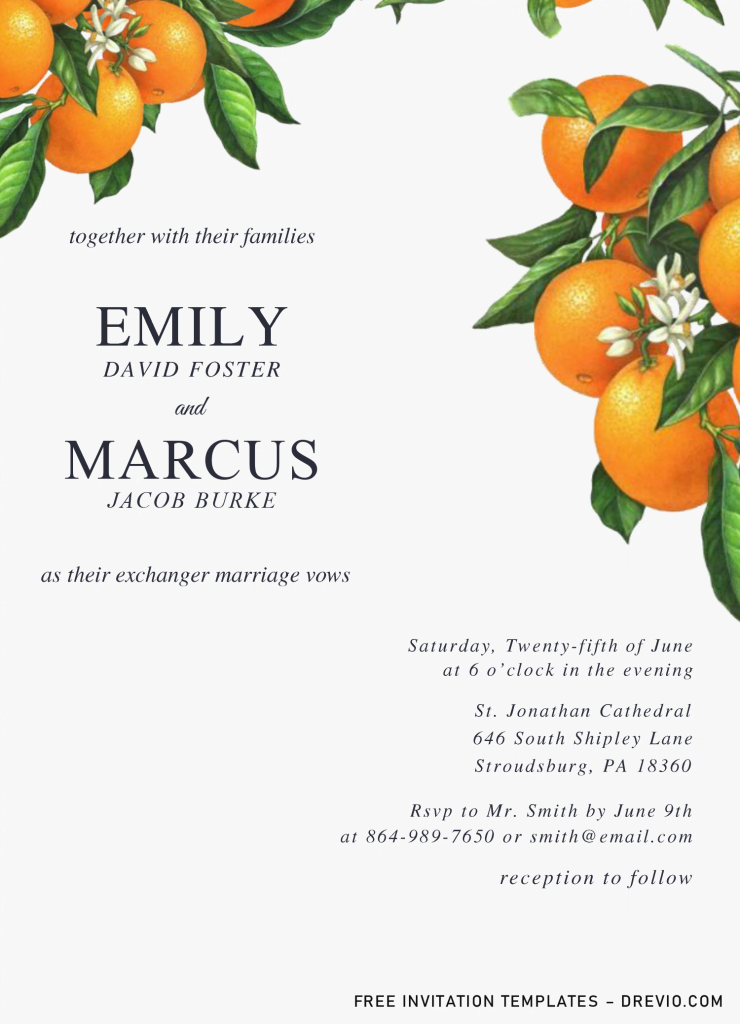 Orange Blossom Invitation Templates - Editable .Docx and has portrait orientation