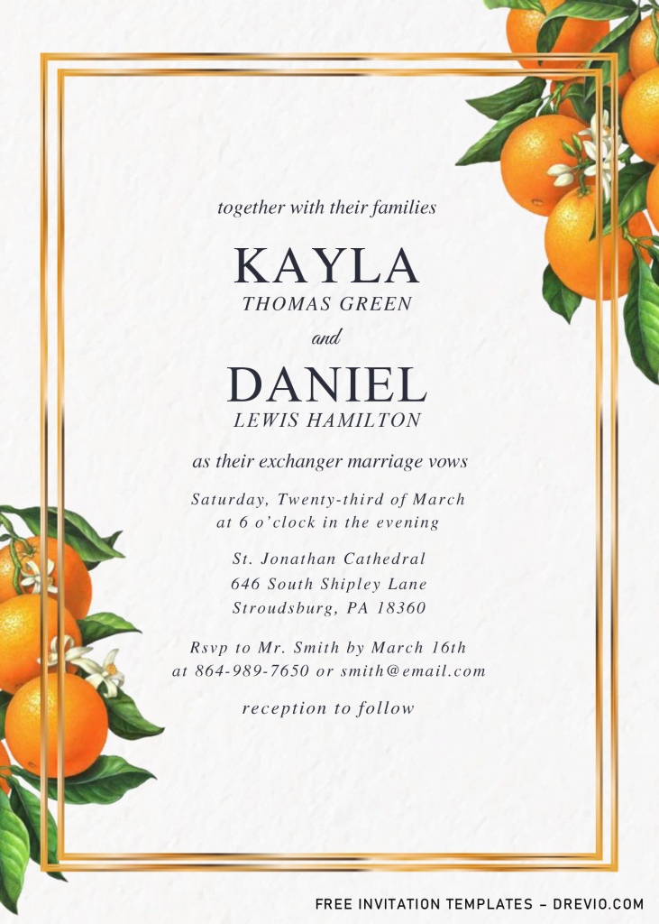 Orange Blossom Invitation Templates - Editable .Docx and has white canvas background