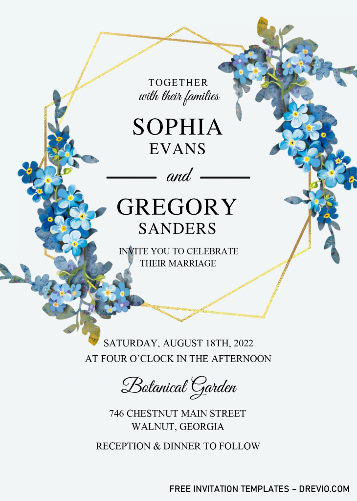 Gold Geometric Floral Invitation Templates - Editable With Microsoft Word and has purple floral