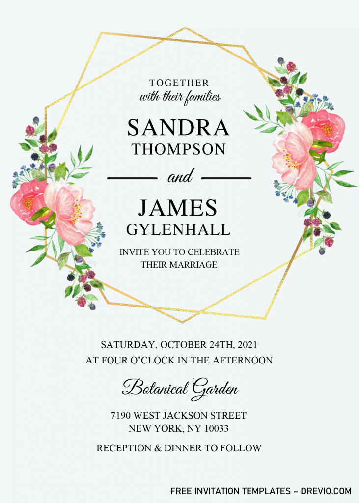 Gold Geometric Floral Invitation Templates - Editable With Microsoft Word and has portrait orientation