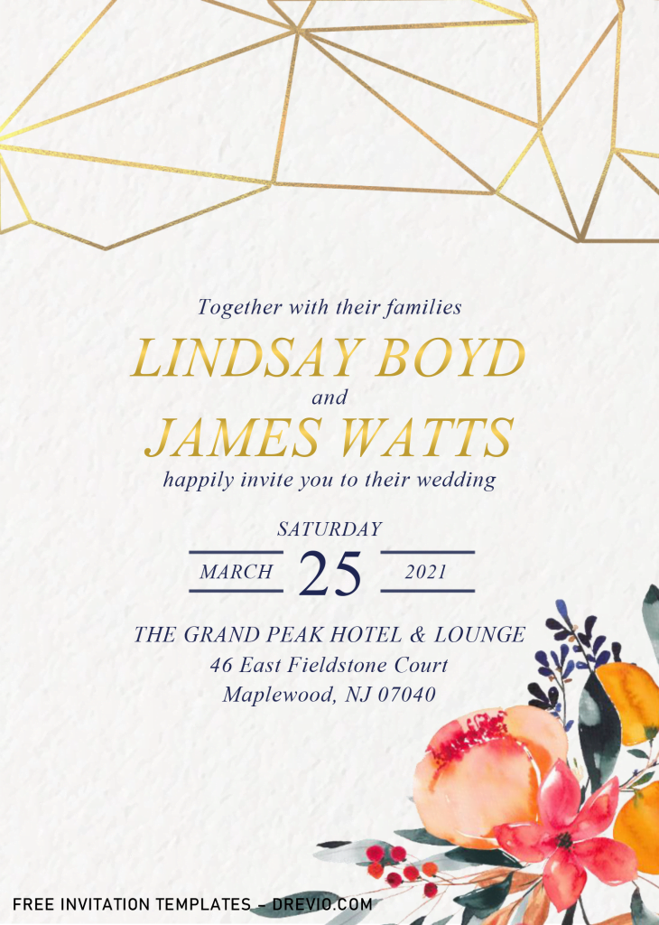 Geometric Floral Invitation Templates - Editable .Docx and has watercolor floral