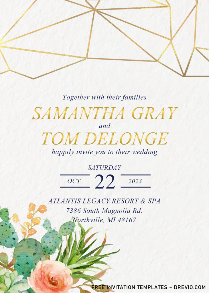Geometric Floral Invitation Templates - Editable .Docx and has cactus painting