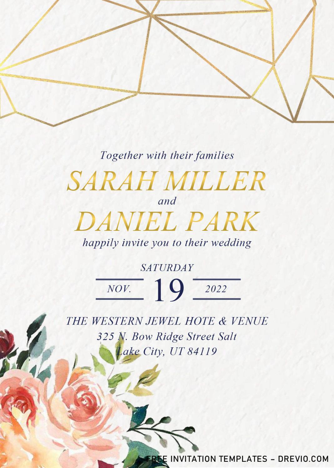 Geometric Floral Invitation Templates - Editable .Docx - Drevio : Free ...