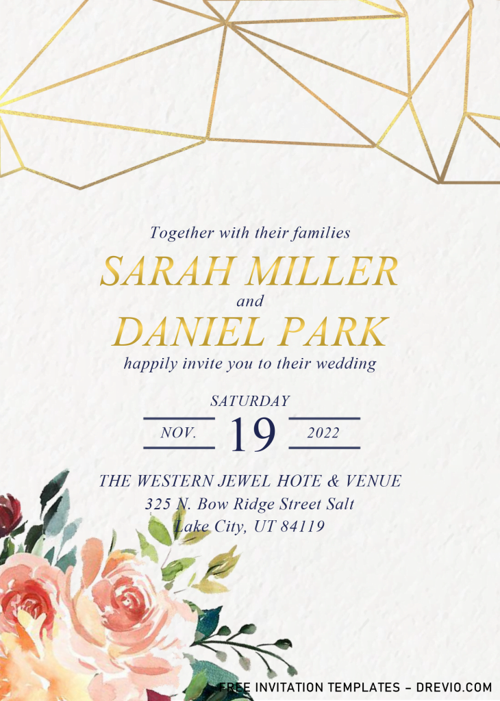 Geometric Floral Invitation Templates - Editable .Docx and has gold fonts