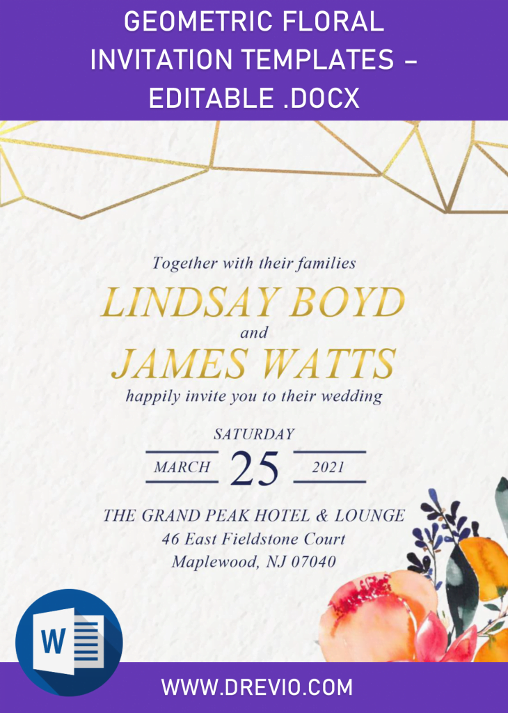 Invitation Template of Geometric Floral Invitation Templates - Editable .Docx 1