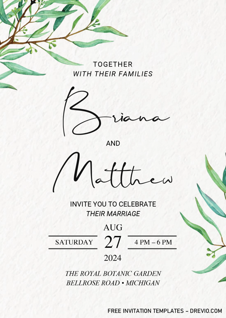 Invitation Template of Greenery Eucalyptus Invitation Templates - Editable .Docx 6