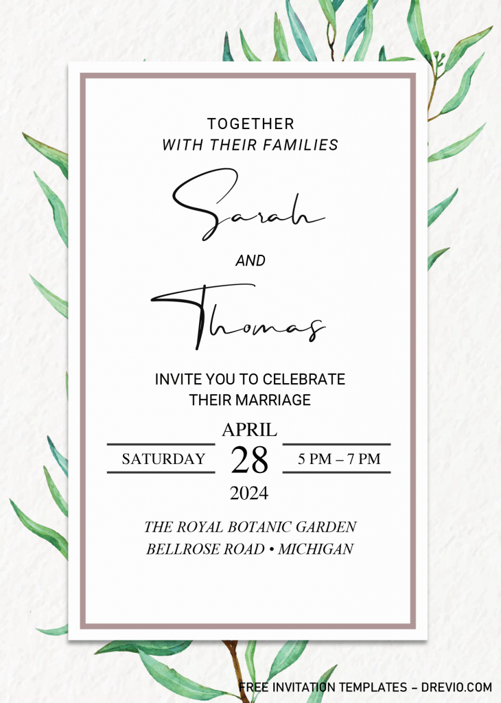 Invitation Template of Greenery Eucalyptus Invitation Templates - Editable .Docx 5