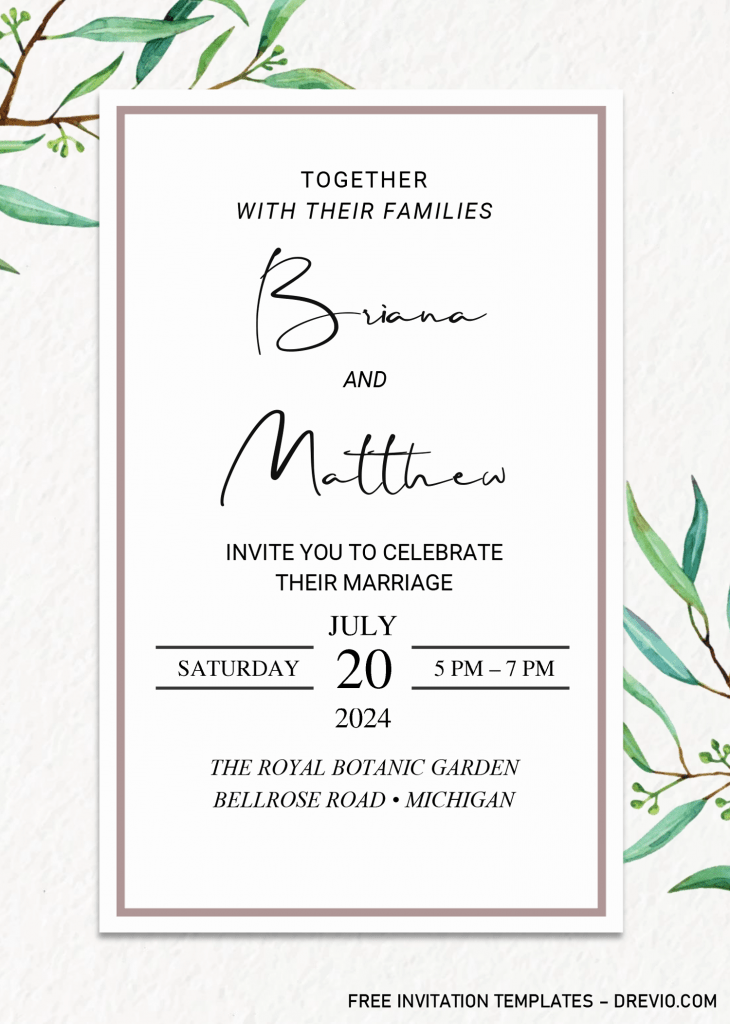 Invitation Template of Greenery Eucalyptus Invitation Templates - Editable .Docx 3