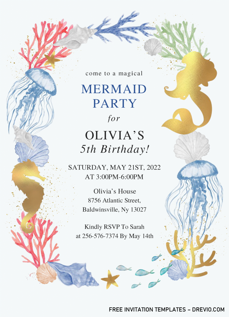 Mermaid Party Invitation Templates - Editable With Microsoft Word and has 
