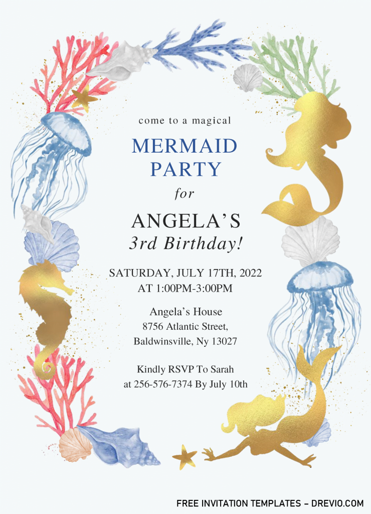 Mermaid Party Invitation Templates - Editable With Microsoft Word and has portrait design