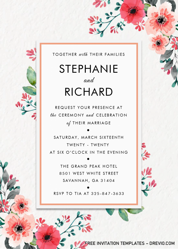 Modern Floral Invitation Templates - Editable .Docx and has watercolor floral painting
