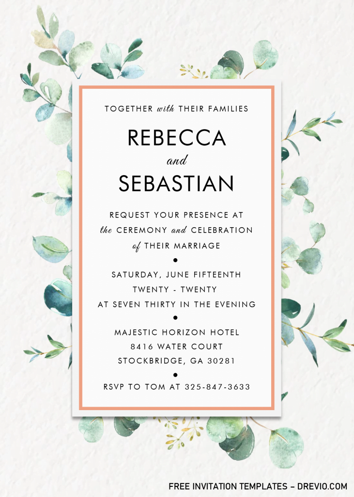 Modern Floral Invitation Templates - Editable .Docx and has rectangle text box