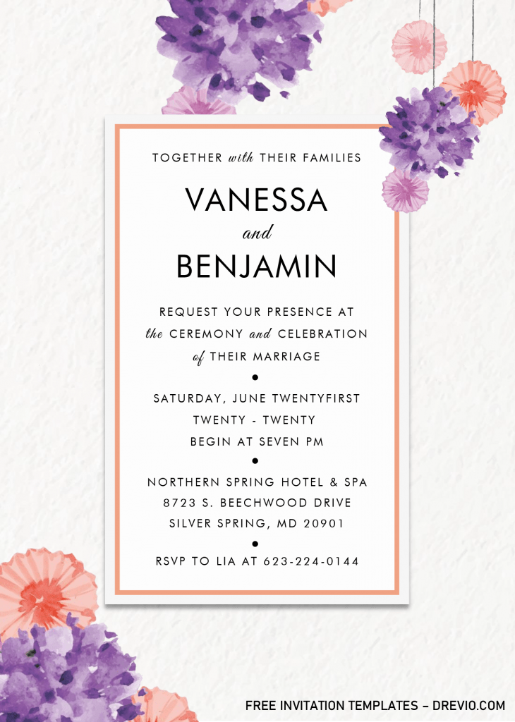 Modern Floral Invitation Templates - Editable .Docx and has Paper Grain Background