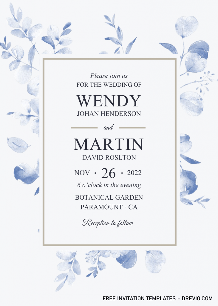 Modern Blue Invitation Templates - Editable With Microsoft Word and has white rectangle text box