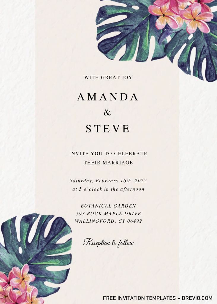 Modern Tropical Invitation Templates - Editable With MS Word and has green monstera leaves