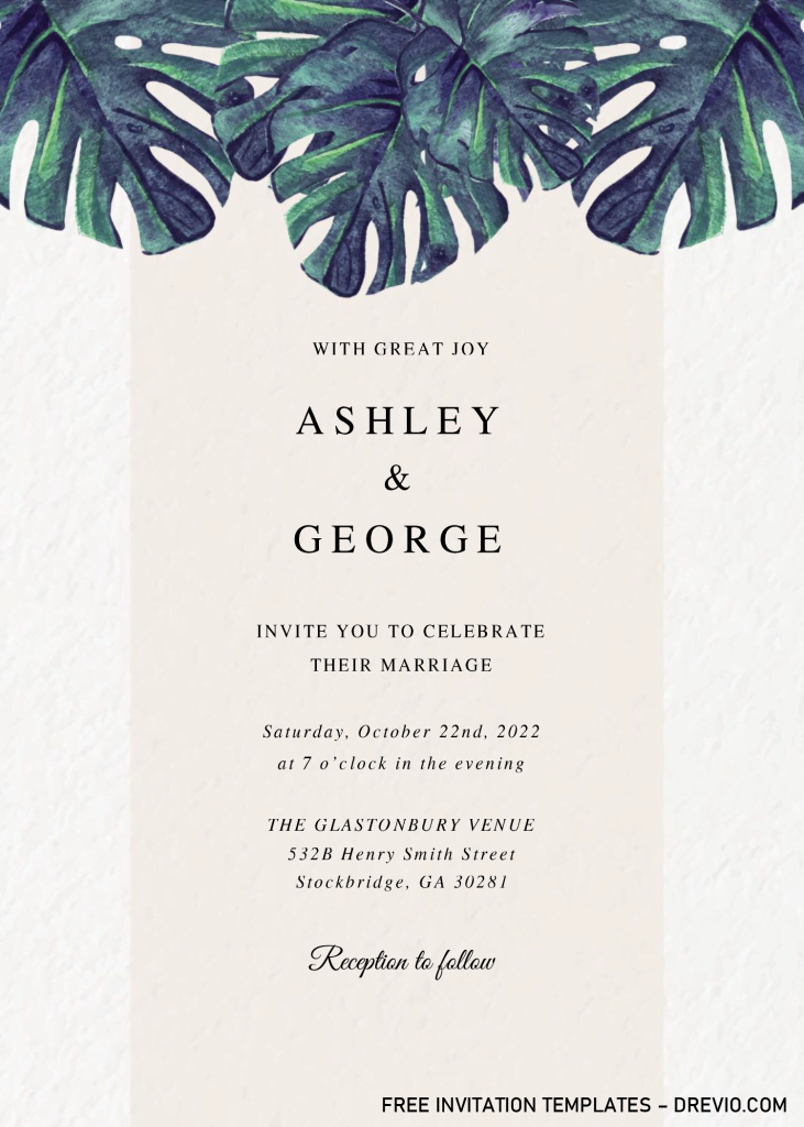 Modern Tropical Invitation Templates - Editable With MS Word and has white canvas background