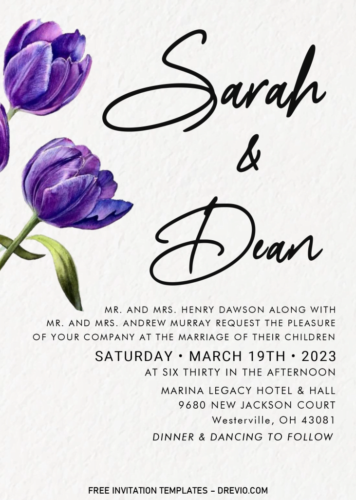 Modern Wedding Invitation Templates - Editable With MS Word and has purple floral