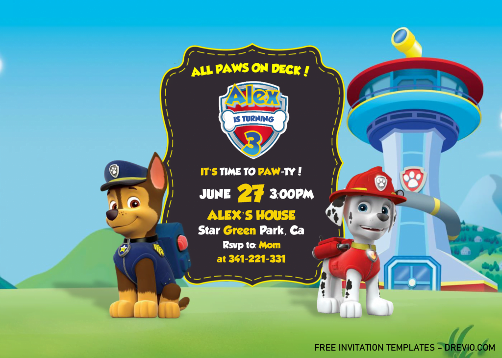PAW Patrol Invitation Templates - Editable With MS Word and has Chase and Marshall