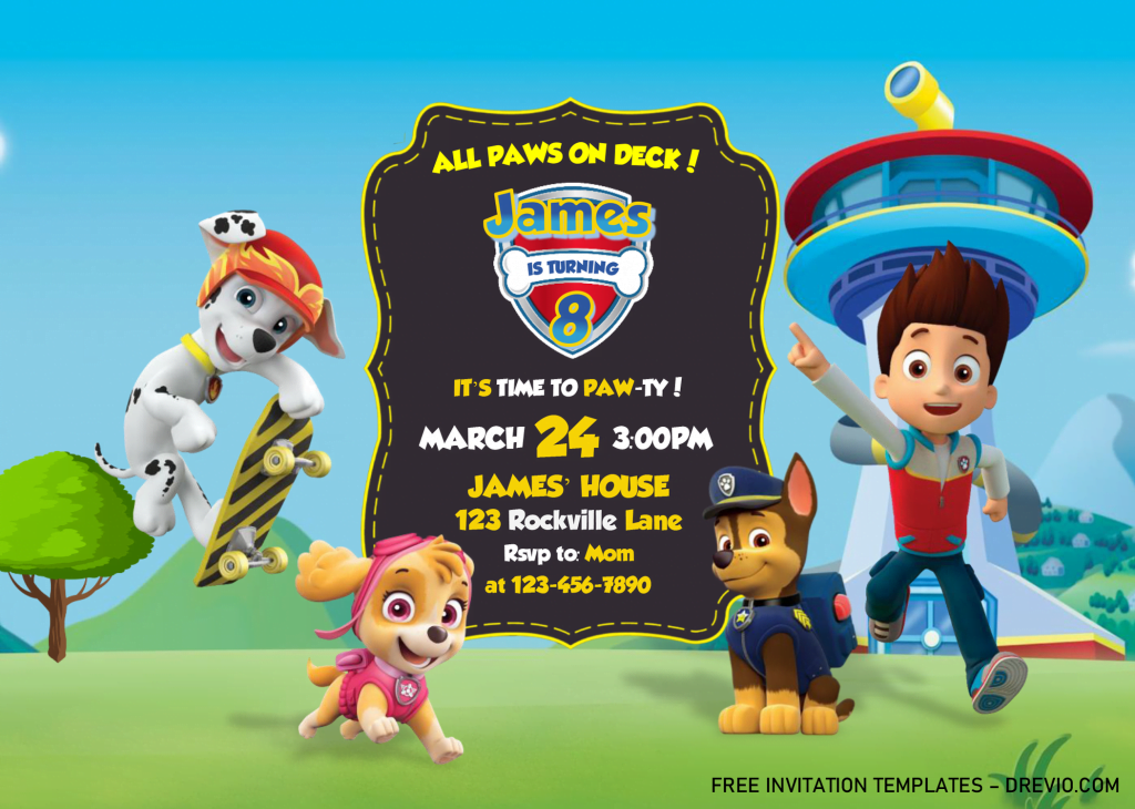 PAW Patrol Invitation Templates - Editable With MS Word and has Skye and Marshall