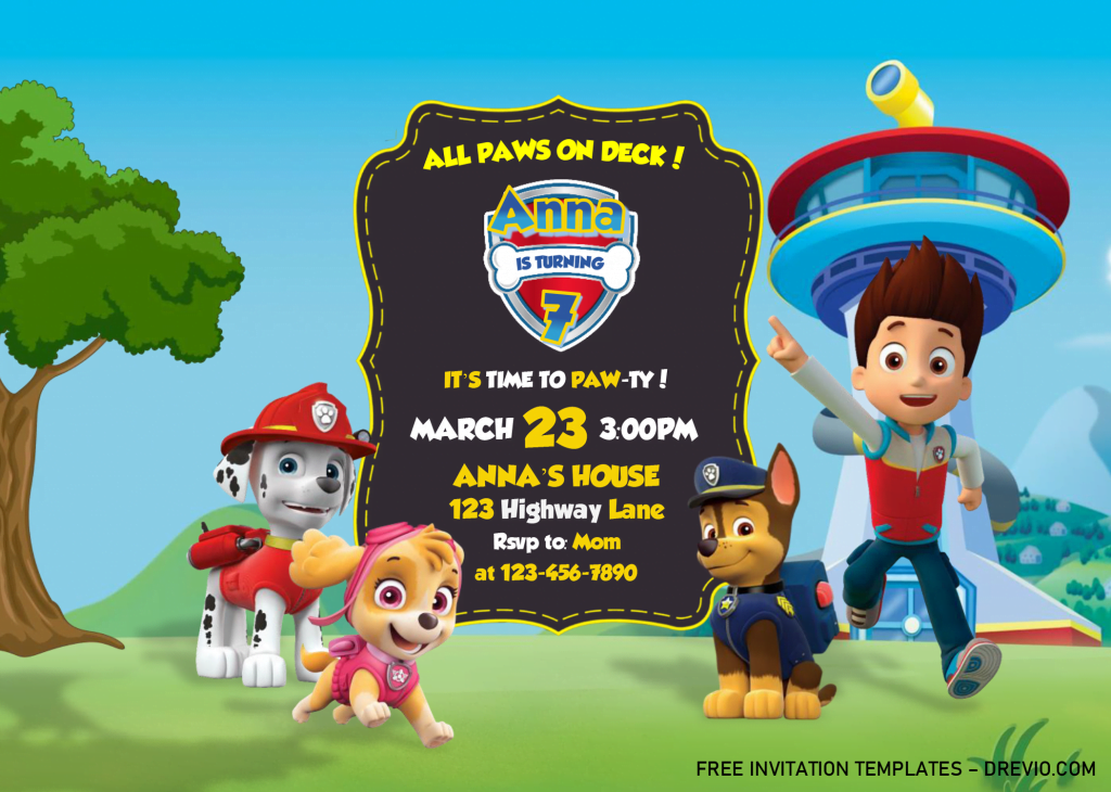 PAW Patrol Invitation Templates - Editable With MS Word and has landscape orientation