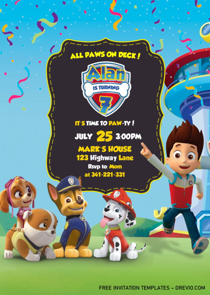PAW Patrol Invitation Templates - Editable With MS Word and has portrait orientation