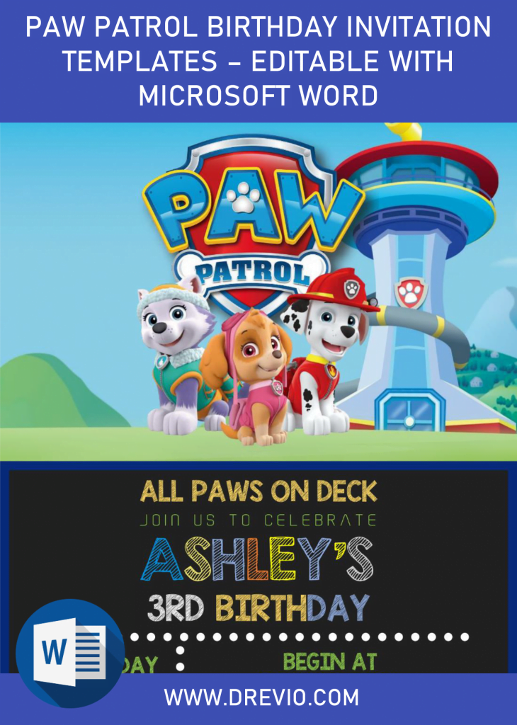 Invitation Template of Chalkboard PAW Patrol Invitation Templates - Editable With Microsoft Word 1